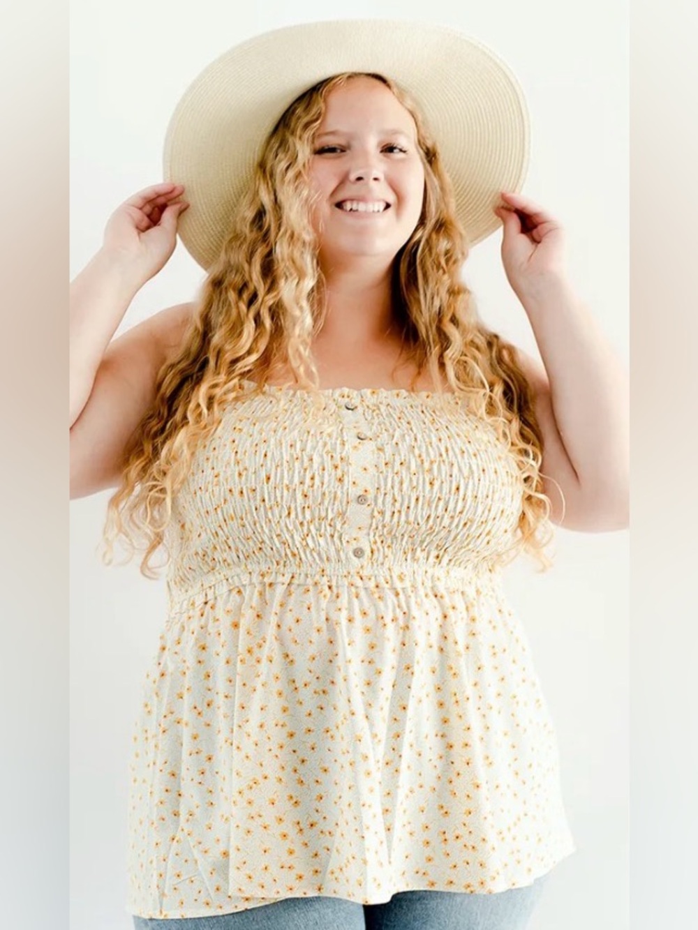Heyson Floral Smocked Cream Top